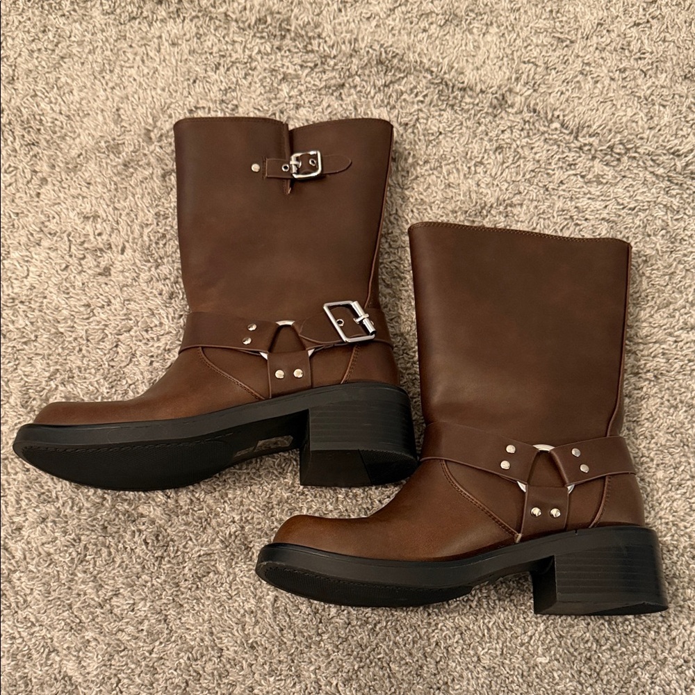 Stylish Brown Moto Boots NWOT